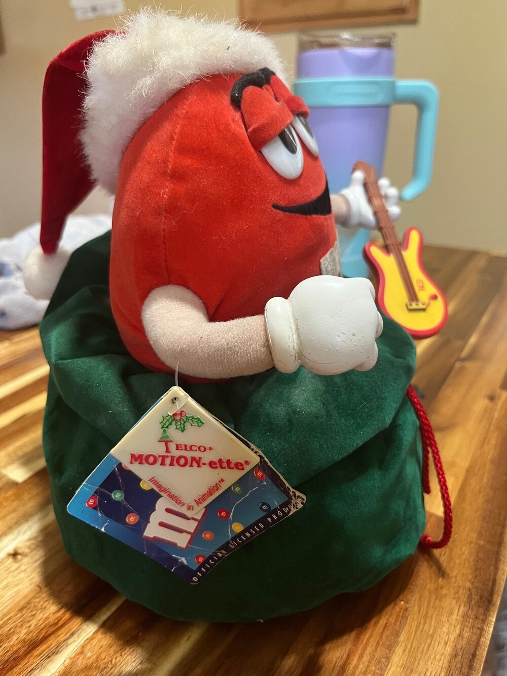 M&M Motion-ette Red Plush Toy Battery Powered Santa Hat Holiday Decor